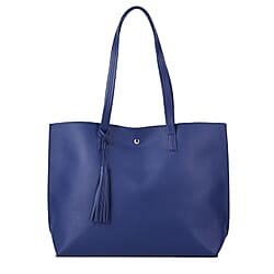 Classic Tote Bag with Tassels and Magnetic Button - Blue