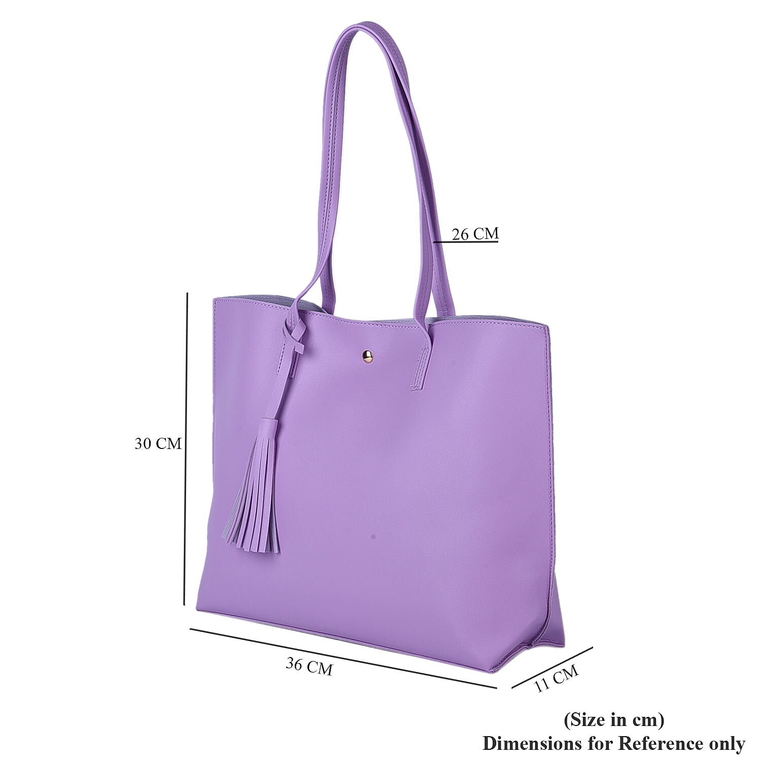 Classic Tote Bag with Tassels and Magnetic Button (Size 36x30x11 Cm) - Lilac
