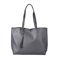 Classic Tote Bag with Tassels and Magnetic Button - Blue