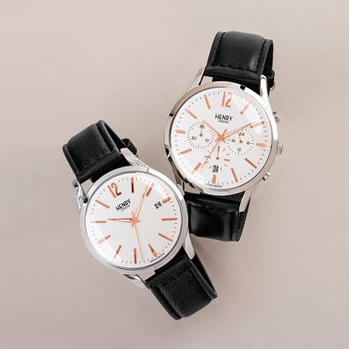 HENRY LONDON Highgate Mens Water Resistant Watch with Genuine Leather Strap - Black