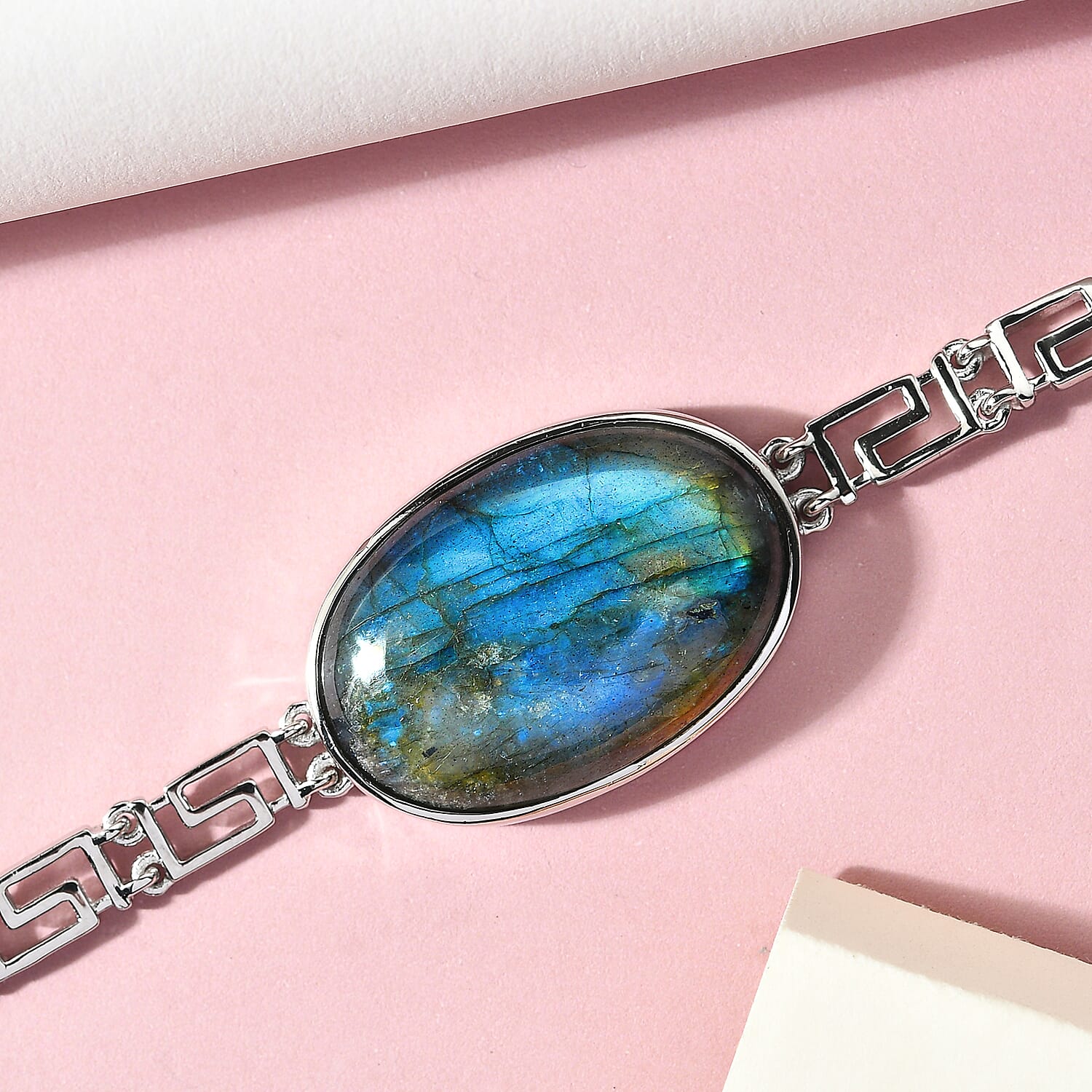 Labradorite Bracelet (Size - 7 with 1 inch Extender) in Silver Tone