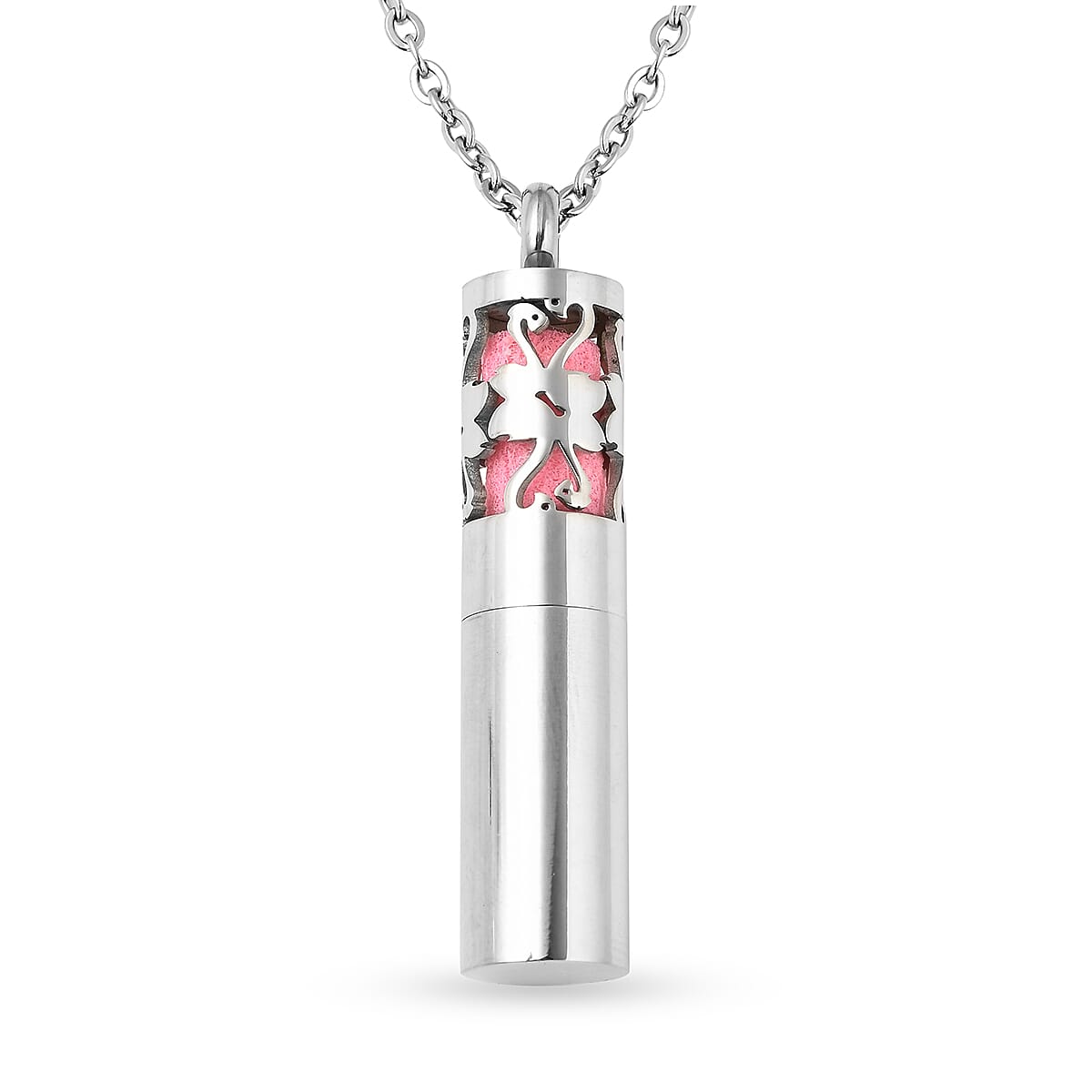 Fragrance Bottle Pendant with Chain (Size - 24) in Stainless Steel - Pink