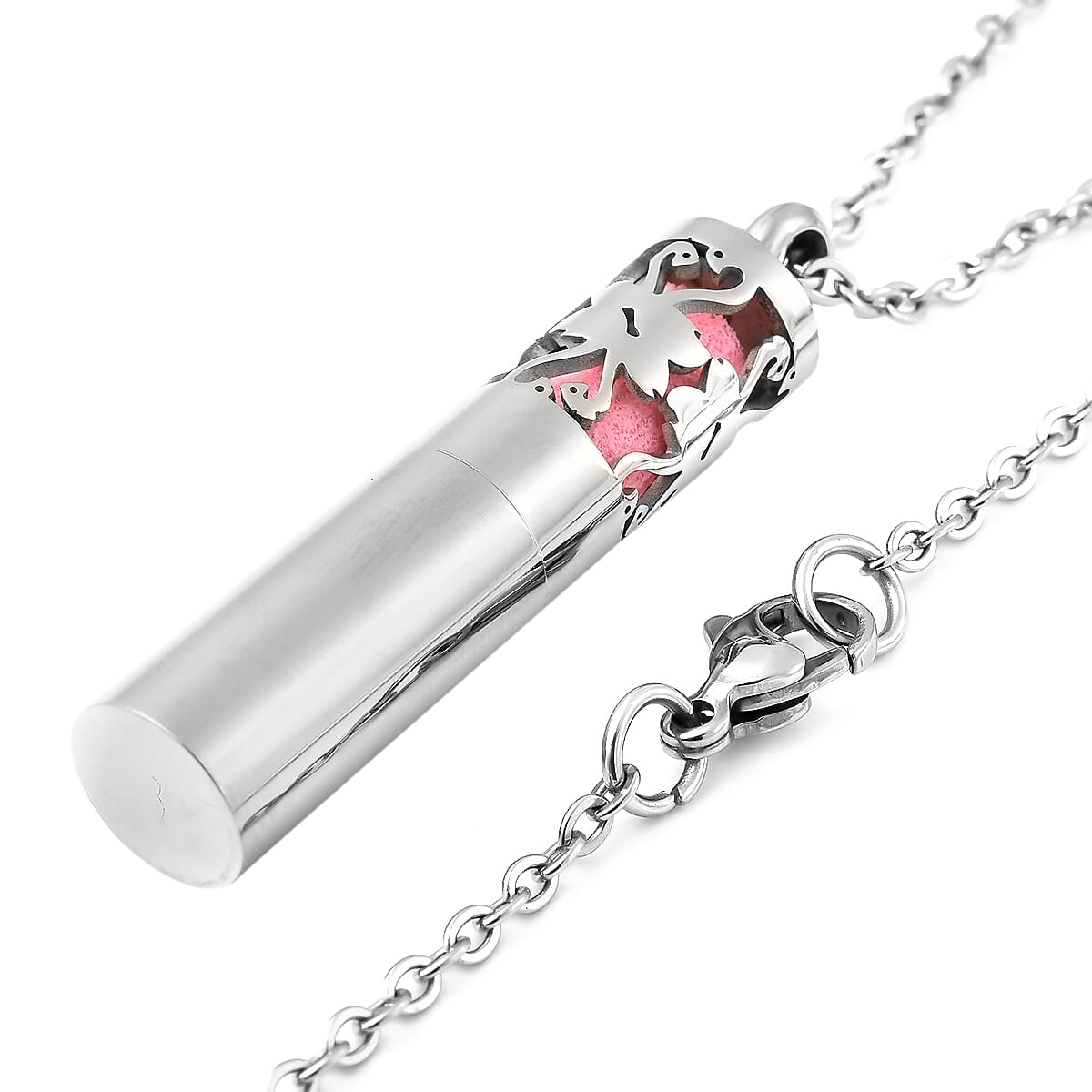 Fragrance Bottle Pendant with Chain (Size - 24) in Stainless Steel - Pink
