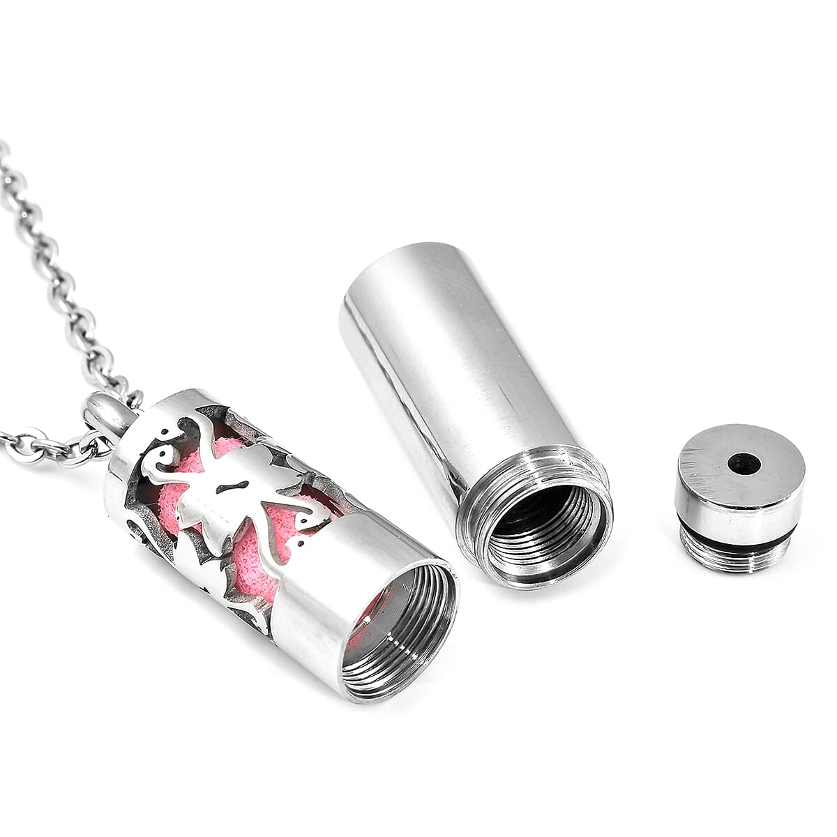 Fragrance Bottle Pendant with Chain (Size - 24) in Stainless Steel - Pink