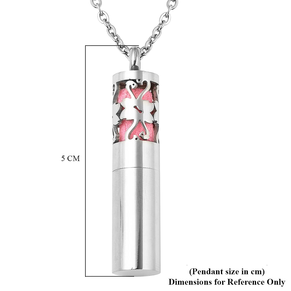 Fragrance Bottle Pendant with Chain (Size - 24) in Stainless Steel - Pink