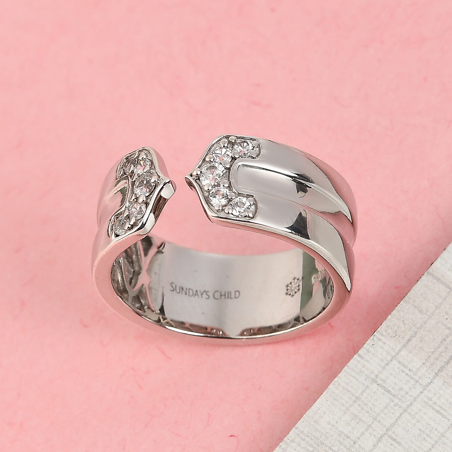 Sundays Child Natural Cambodian Zircon Ring in Platinum Plated Sterling Silver