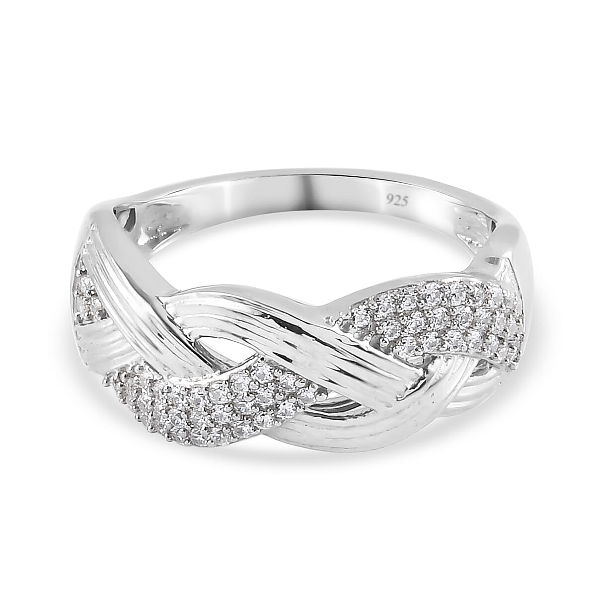 Lustro Stella Platinum Overlay Sterling Silver Ring Made with Finest CZ