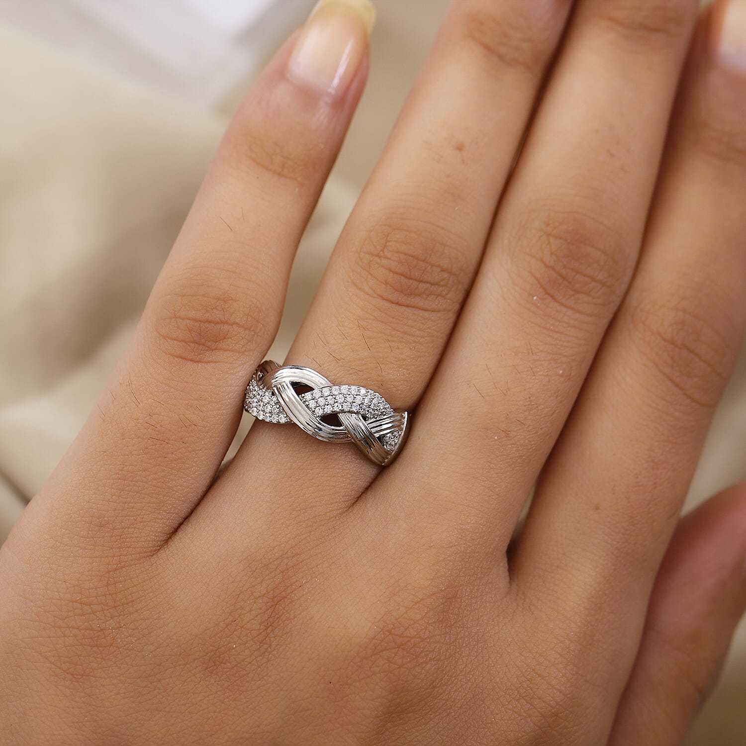 Lustro Stella Platinum Overlay Sterling Silver Ring Made with Finest CZ