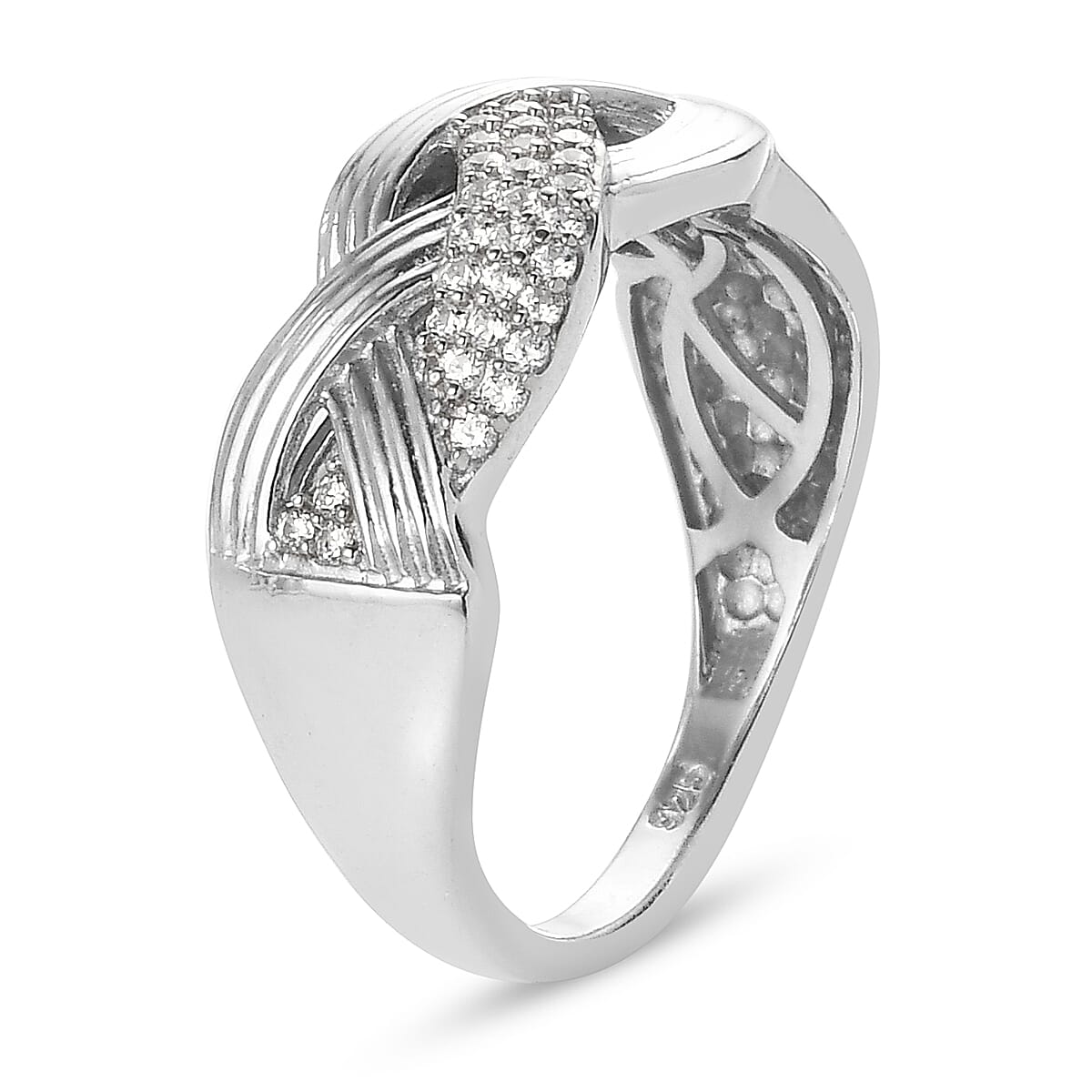 Lustro Stella Platinum Overlay Sterling Silver Ring Made with Finest CZ