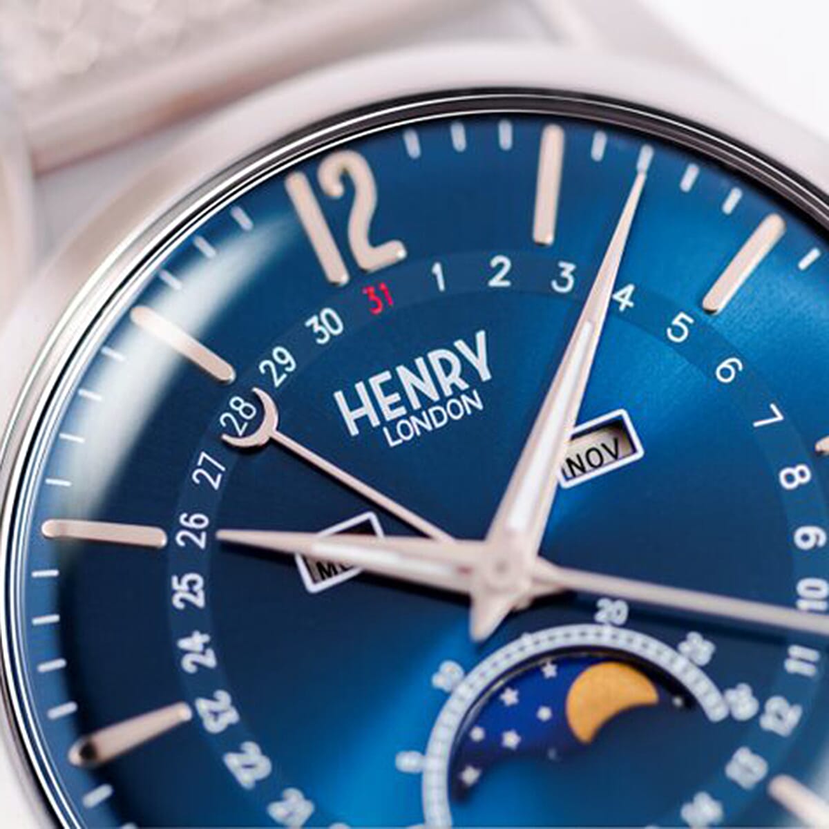 HENRY LONDON Knightsbridge Mens Water Resistant Watch with Slider Clasp - Silver