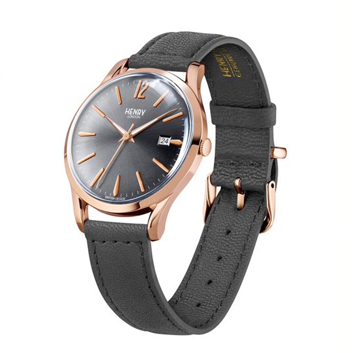 Henry London Finchley Ladies Water Resistant Watch with Genuine Leather Strap - Grey