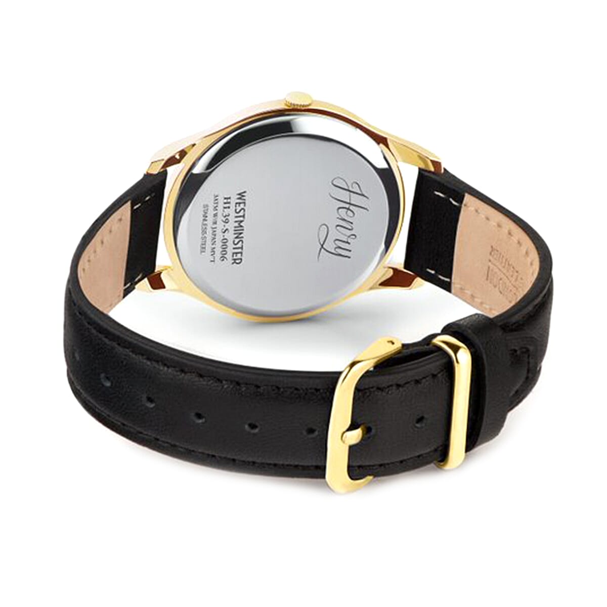 Henry London Westminster Unisex Water Resistant Watch with Genuine Leather Strap - Black