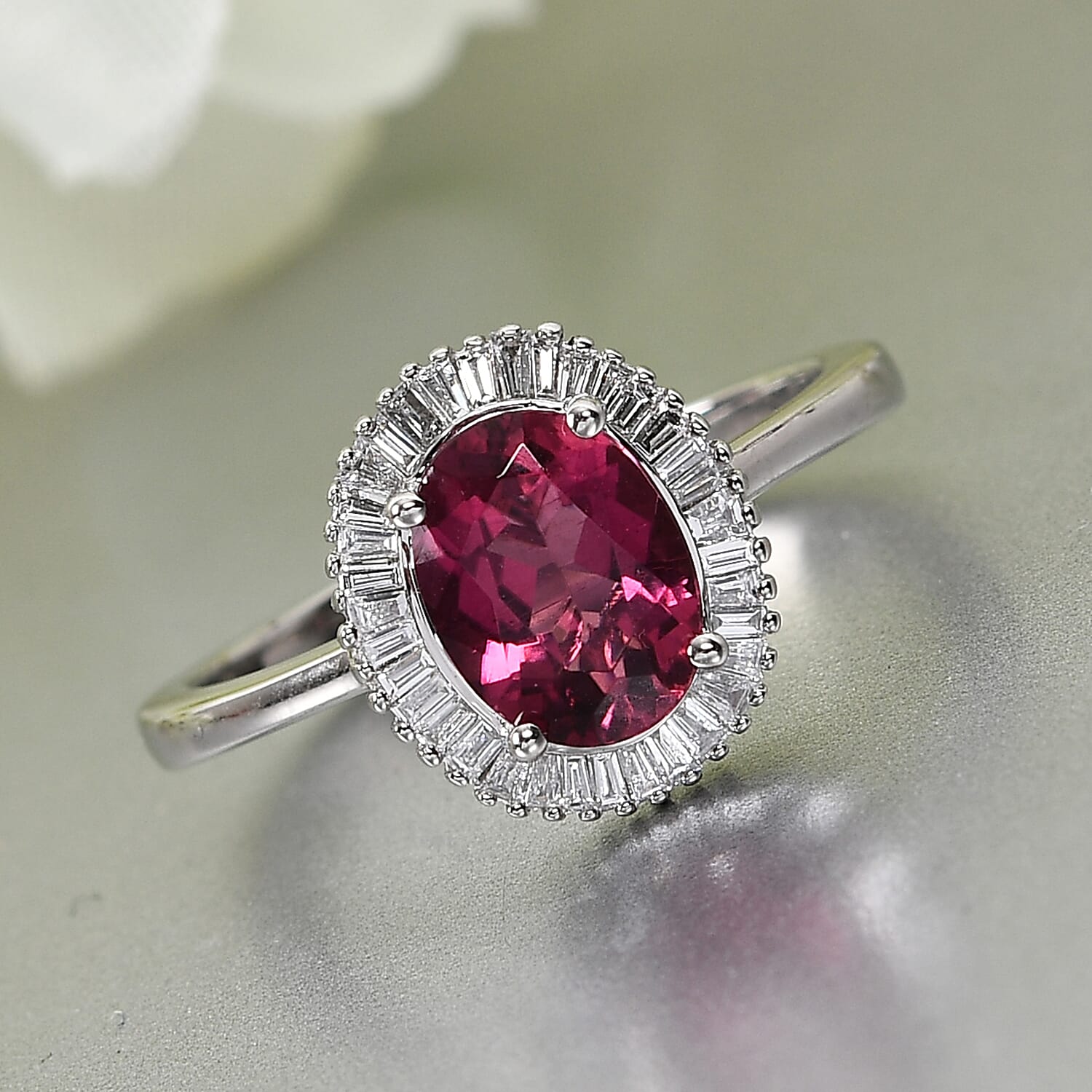 WEB EXCLUSIVE RHAPSODY 950 Platinum AAAA Rubellite and Diamond (VS-E-F) Ring 1.97 Ct.