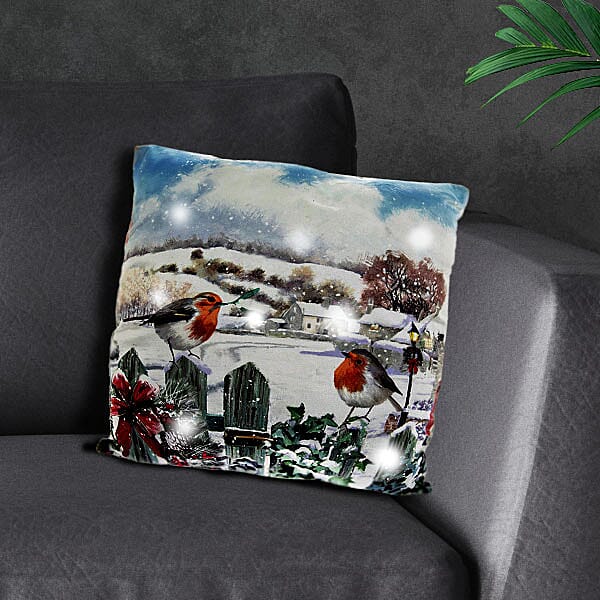Lesser & Pavey Christmas Robin LED Cushion (Size:40x40x12Cm) - Multi