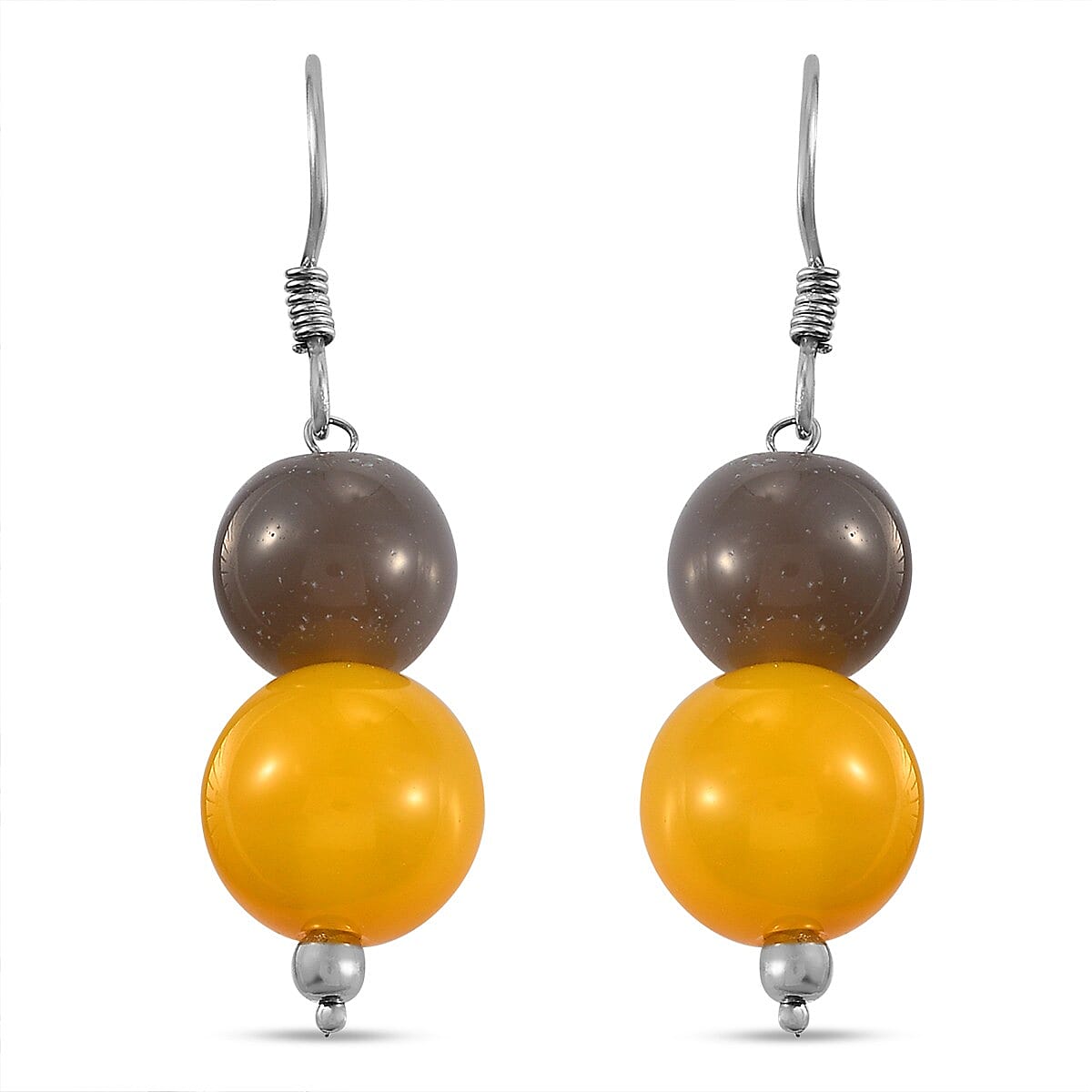 Yellow Agate ,  Onyx  Earring in Platinum Overlay Sterling Silver 40.00 Ct.