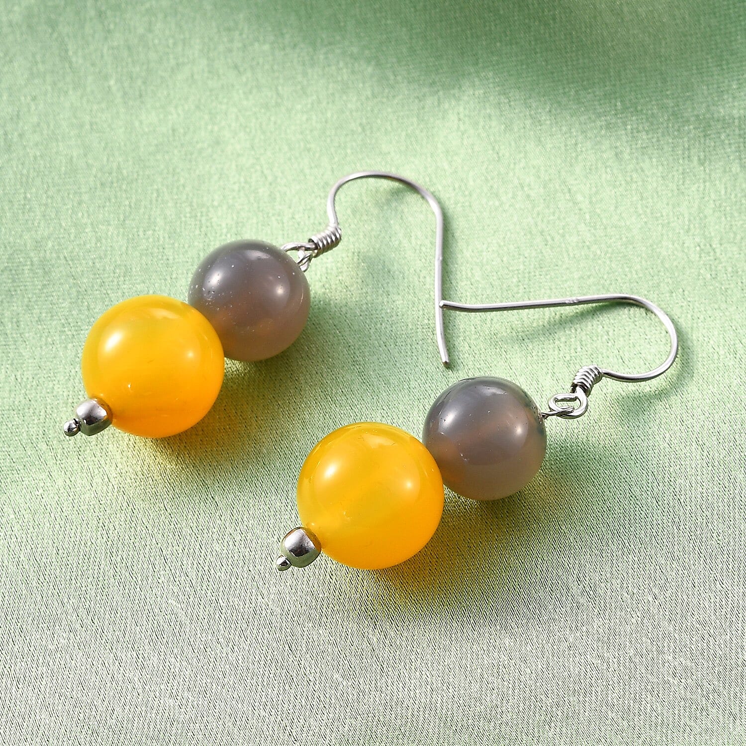 Yellow Agate ,  Onyx  Earring in Platinum Overlay Sterling Silver 40.00 Ct.