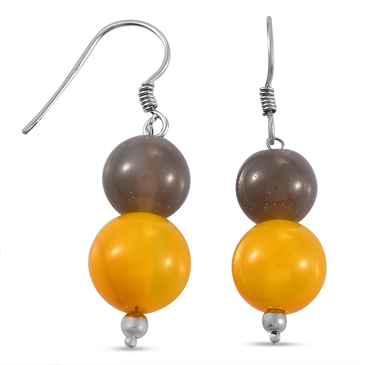 Yellow Agate ,  Onyx  Earring in Platinum Overlay Sterling Silver 40.00 Ct.