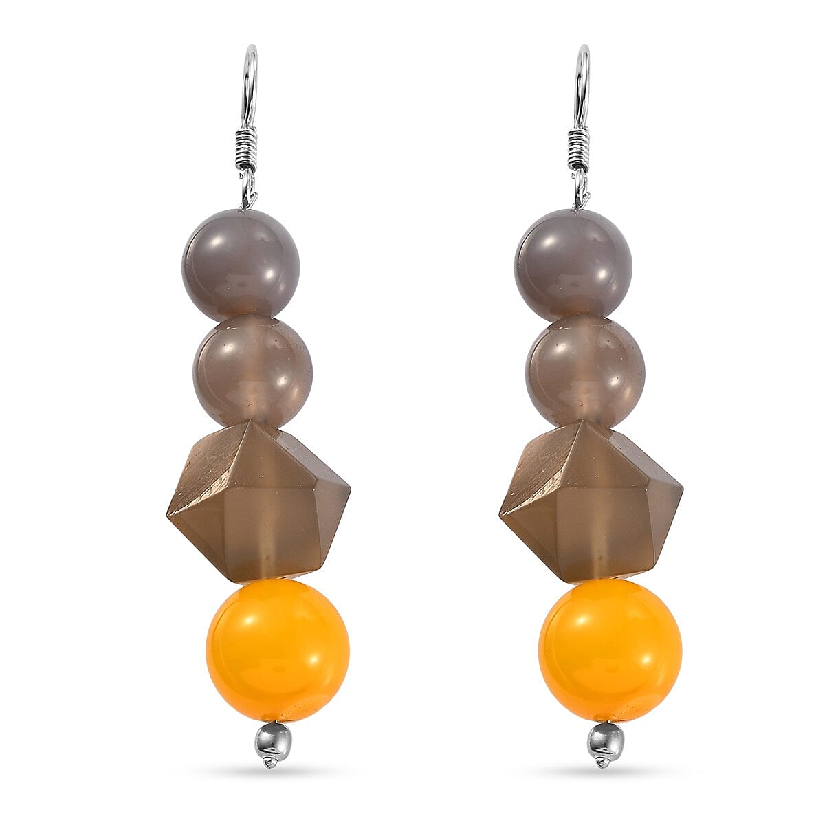 Yellow Agate and Onyx Earrings in Platinum Overlay Sterling Silver 86.00 Ct