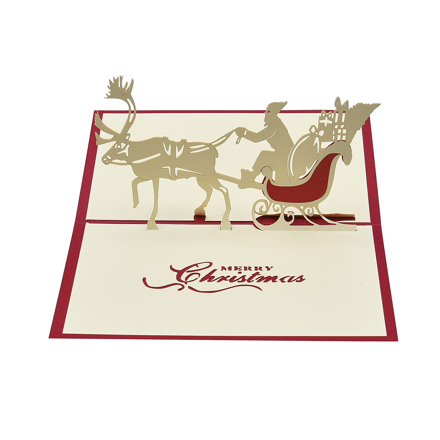 Set of 5 - Christmas 3D Greeting Cards with Envelopes (Size 15 Cm) - Red and White
