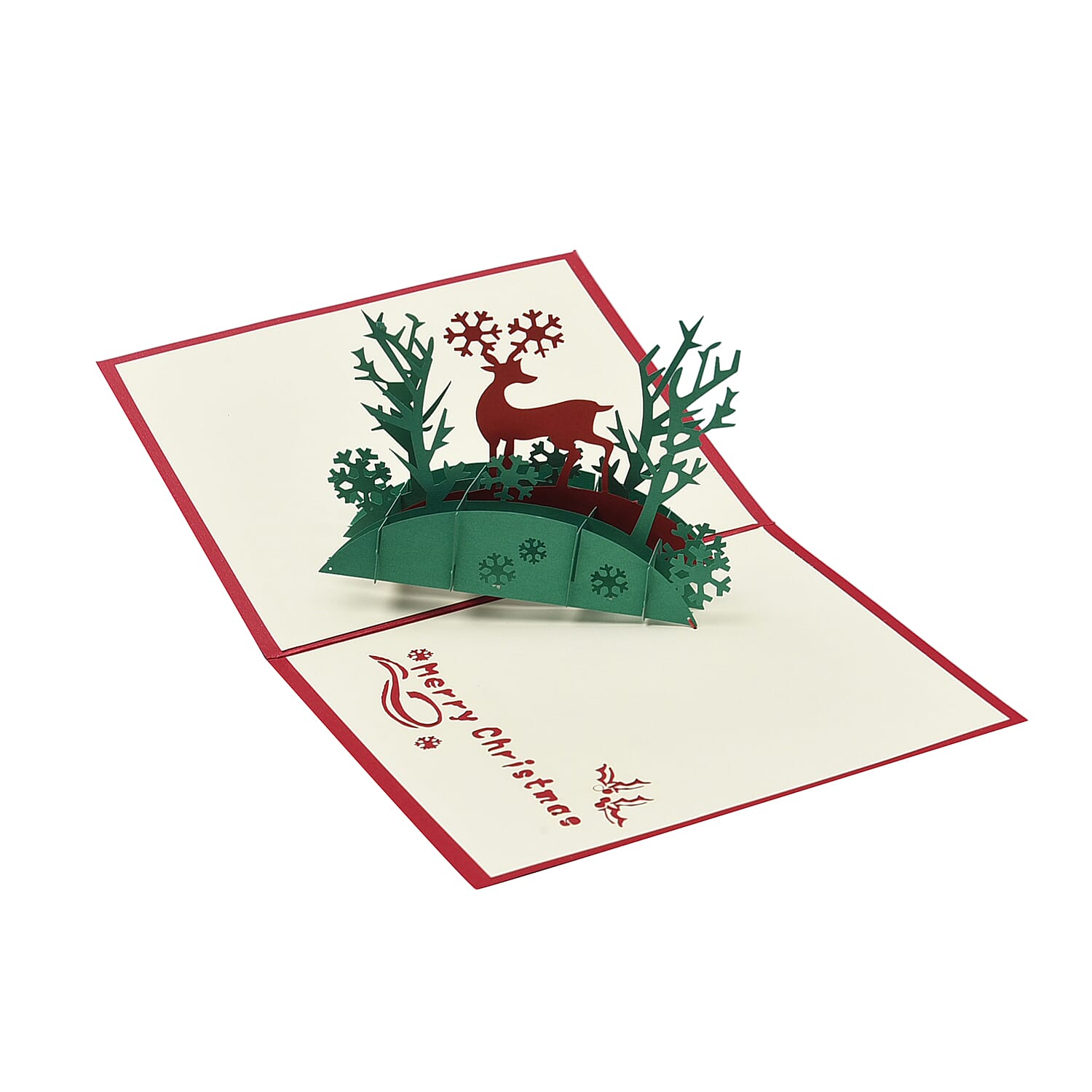 Set of 5 - Christmas 3D Greenting Card with Envelopes (Size 15 Cm) - Red and White