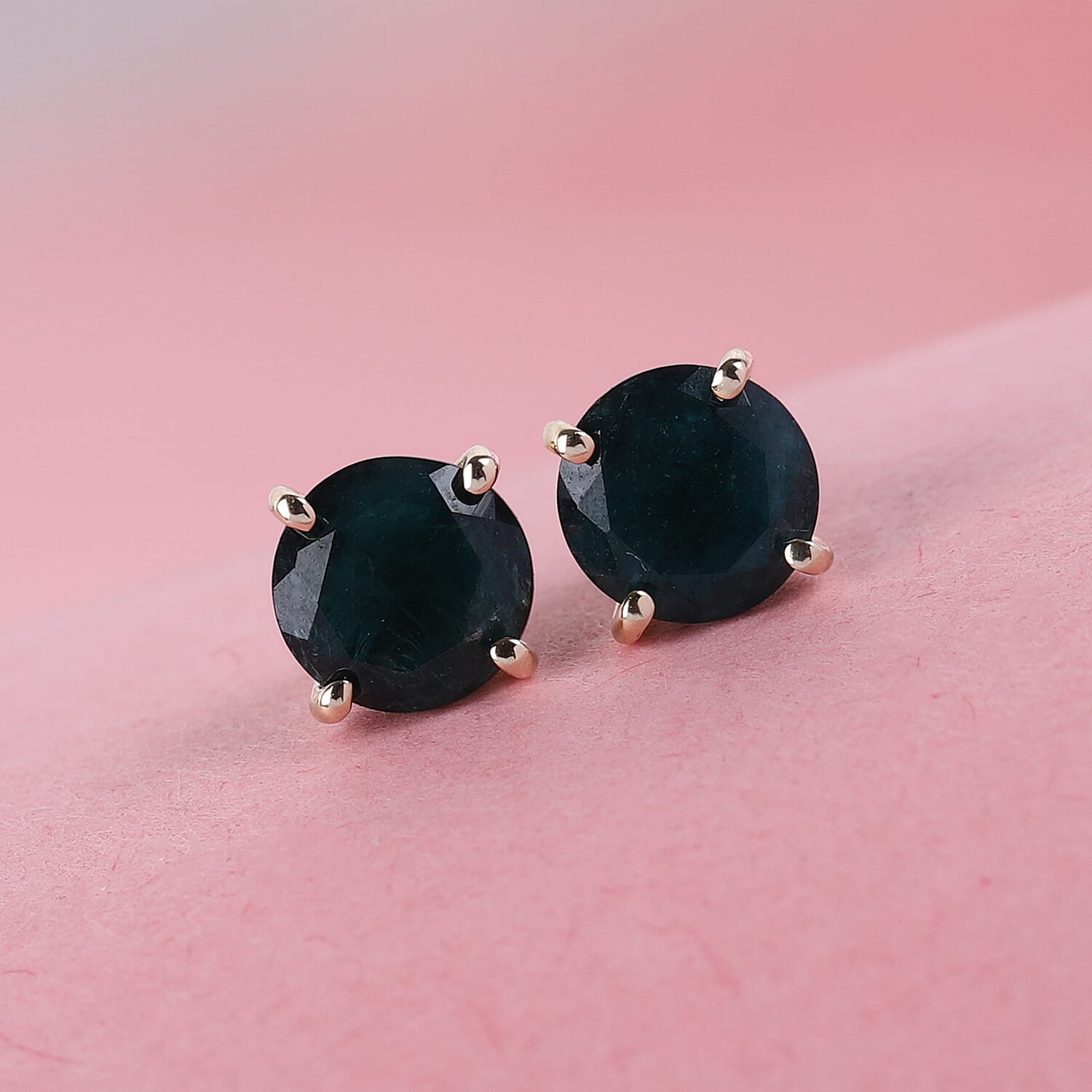 9K Yellow Gold Teal Grandidierite Stud Earrings (with Push Back)