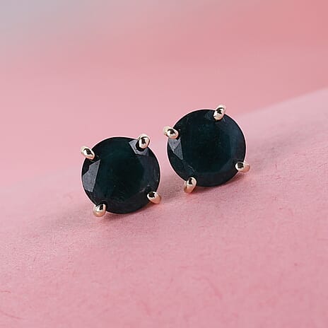 9K Yellow Gold Teal Grandidierite Stud Earrings (with Push Back)