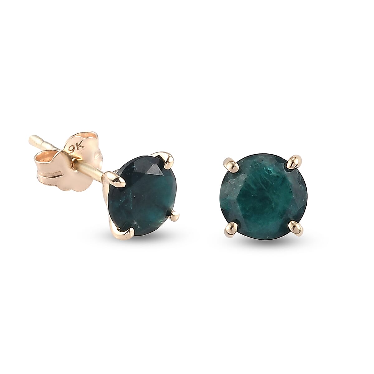 9K Yellow Gold Teal Grandidierite Stud Earrings (with Push Back)