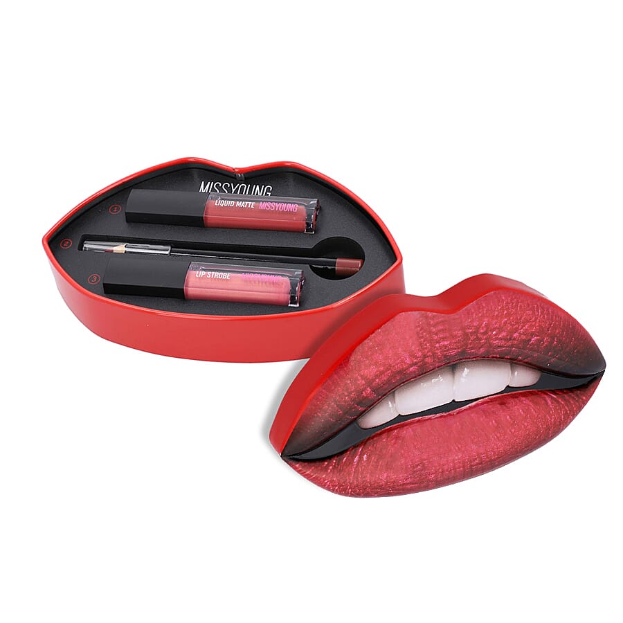 3 Piece Set - MISSYOUNG 2 Lip Gloss and 1 Lip Pen Lipstick - Baby Pink & Brown