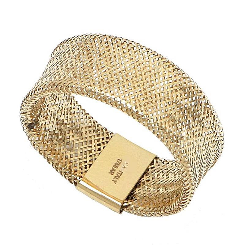 Italian Made 9K Yellow Gold Stretchable Mesh Ring - (Size P to T )