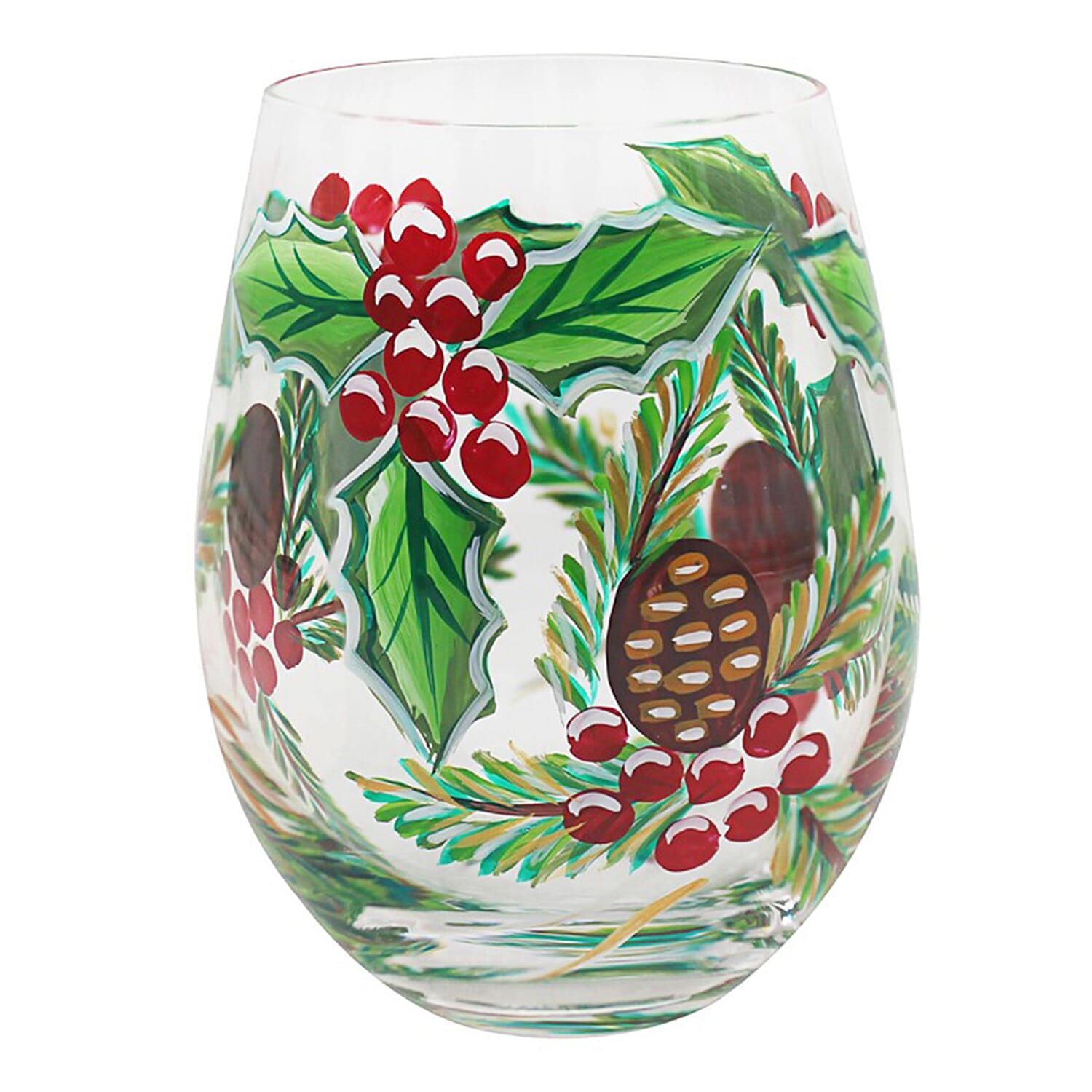 Lesser & Pavey Berries Garland & Pine Corn Handpainted Glass Tumbler - 550ML