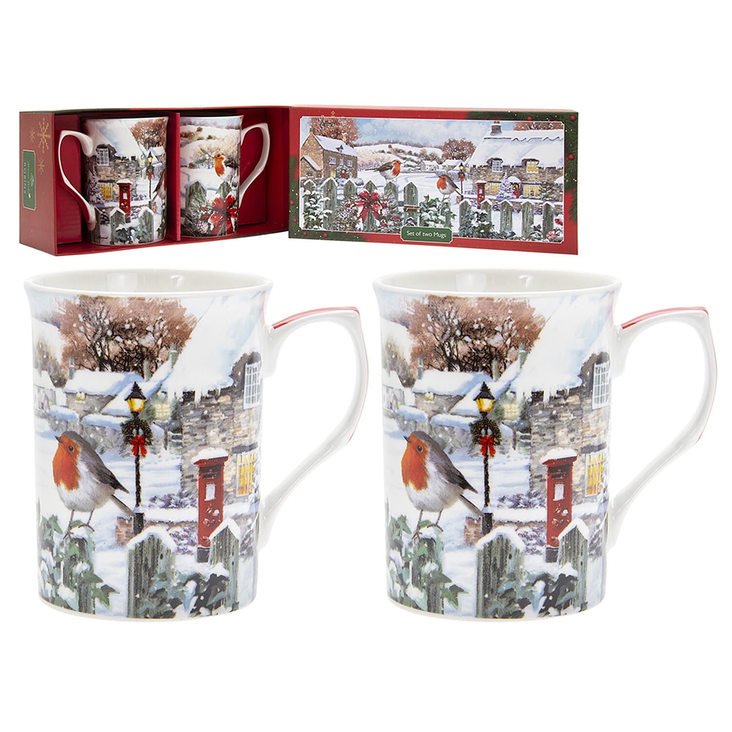 2 Piece Set- Lesser & Pavey Magic of Christmas Mugs (Size 10x8 Cm) in Gift Box - Robin Design
