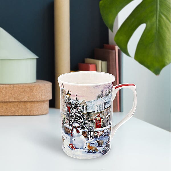 2 Piece Set- Lesser & Pavey Magic of Christmas Mugs (Size 10x8 Cm) in Gift Box - Snowman and Sleigh Design