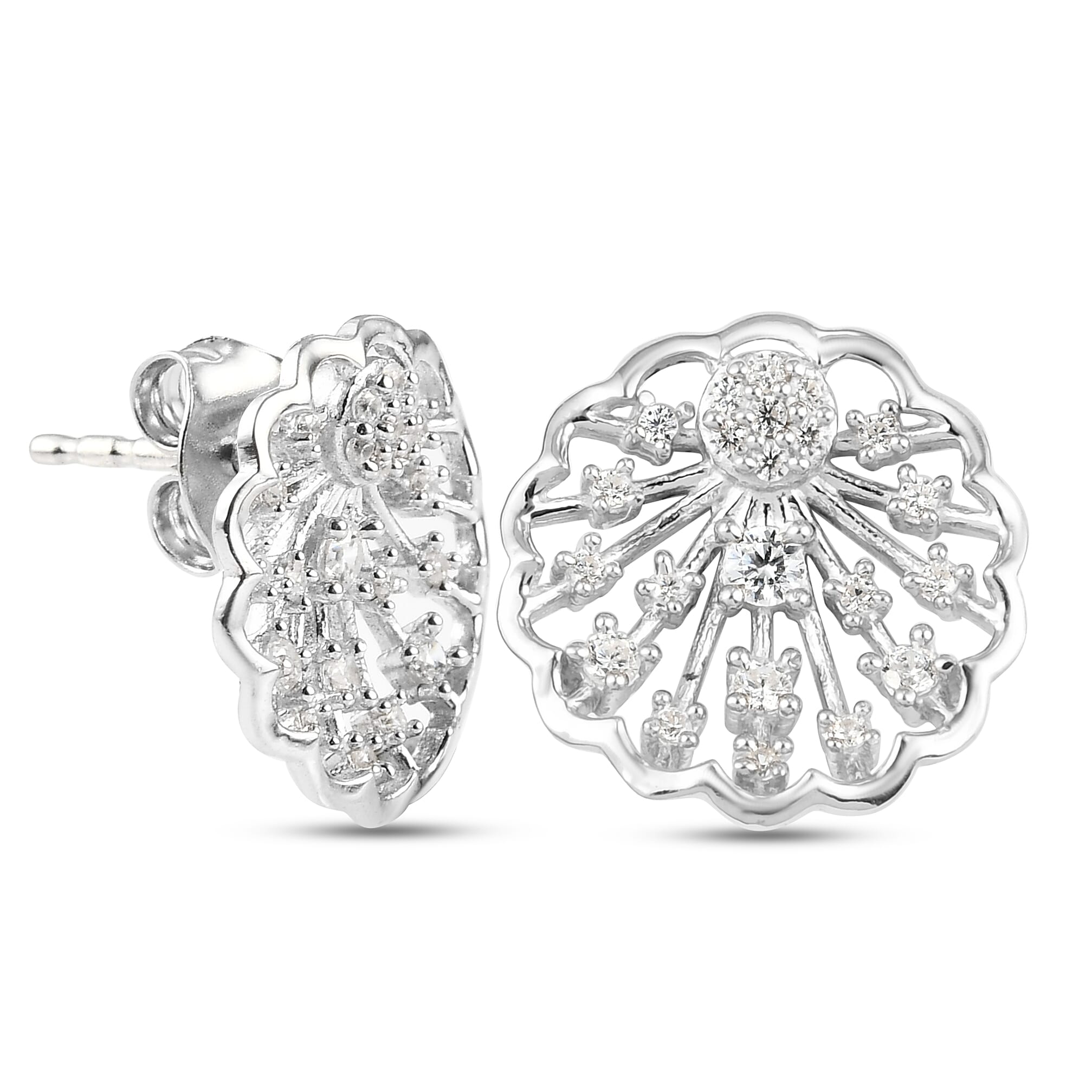 NY Close Out- Simulated Diamond Floral Earrings (with Push Back) in Platinum Overlay Sterling Silver