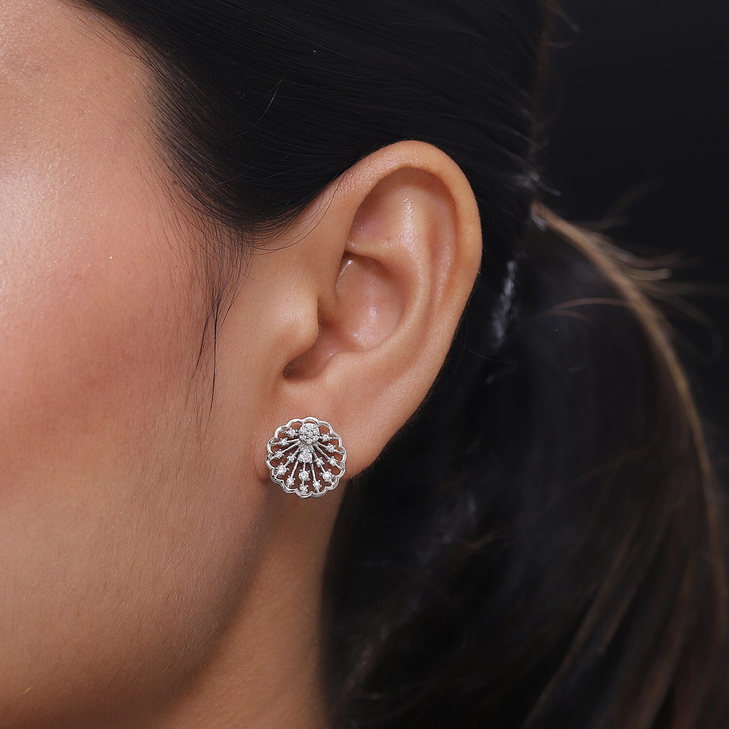 NY Close Out- Simulated Diamond Floral Earrings (with Push Back) in Platinum Overlay Sterling Silver