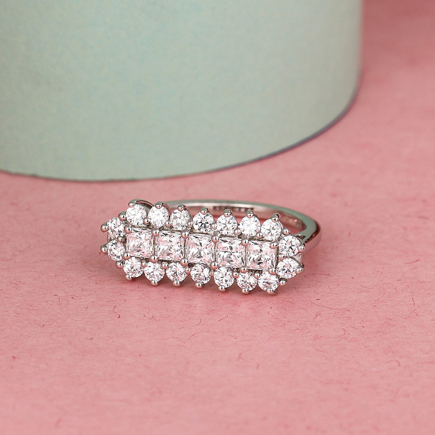 Lustro Stella Finest CZ Ring in Platinum Overlay Sterling Silver 3.00 Ct