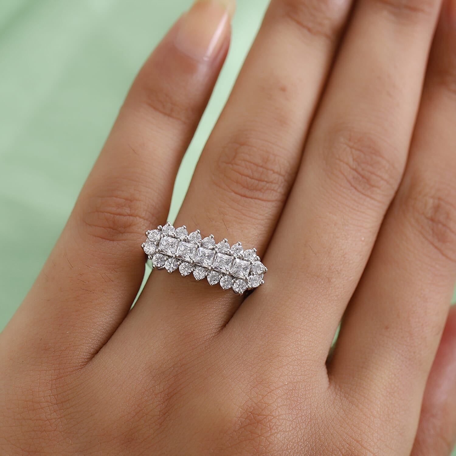 Lustro Stella Finest CZ Ring in Platinum Overlay Sterling Silver 3.00 Ct