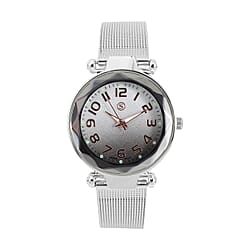 STRADA Japanese Movement Silver & Black Dial Water Resistant Watch in Silver Colour Mesh Belt