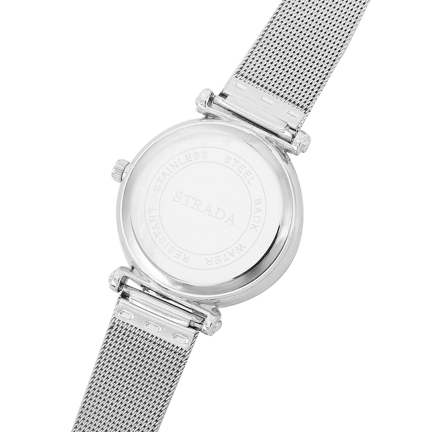STRADA Japanese Movement Silver & Black Dial Water Resistant Watch in Silver Colour Mesh Belt