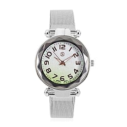 STRADA Japanese Movement Silver & Green Dial Water Resistant Watch in Silver Colour Mesh Belt