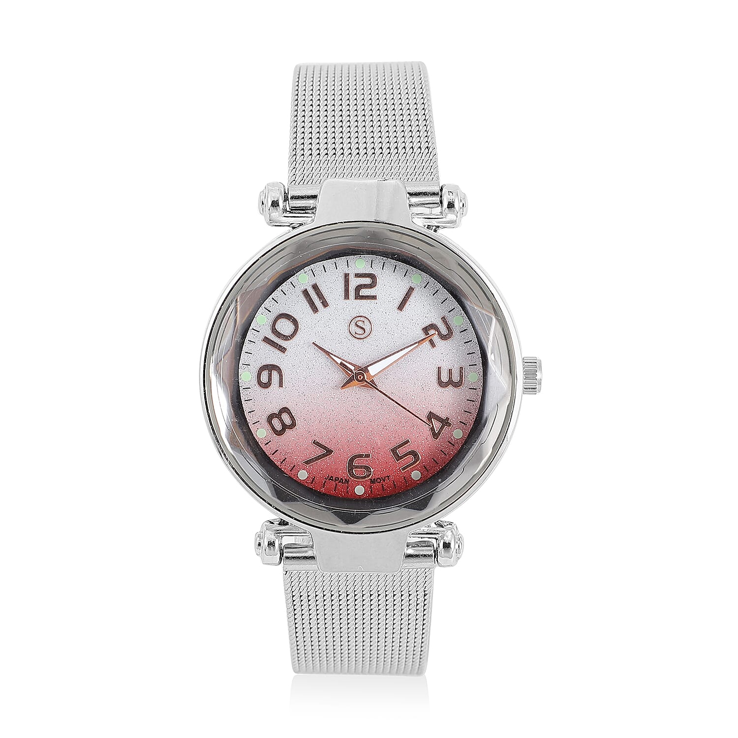 STRADA Japanese Movement Silver & Pink Dial Water Resistant Watch in Silver Colour Mesh Belt
