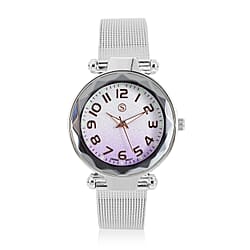 STRADA Japanese Movement Silver & Purple Dial Water Resistant Watch in Silver Colour Mesh Belt