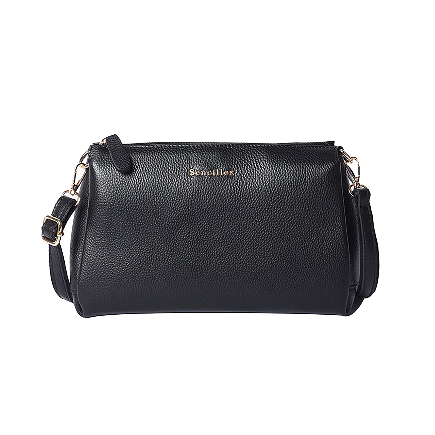 SENCILLEZ Genuine Leather Crossbody Bag with Shoulder Strap - Black