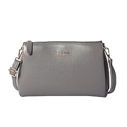 SENCILLEZ Genuine Leather Crossbody Bag with Shoulder Strap - Grey