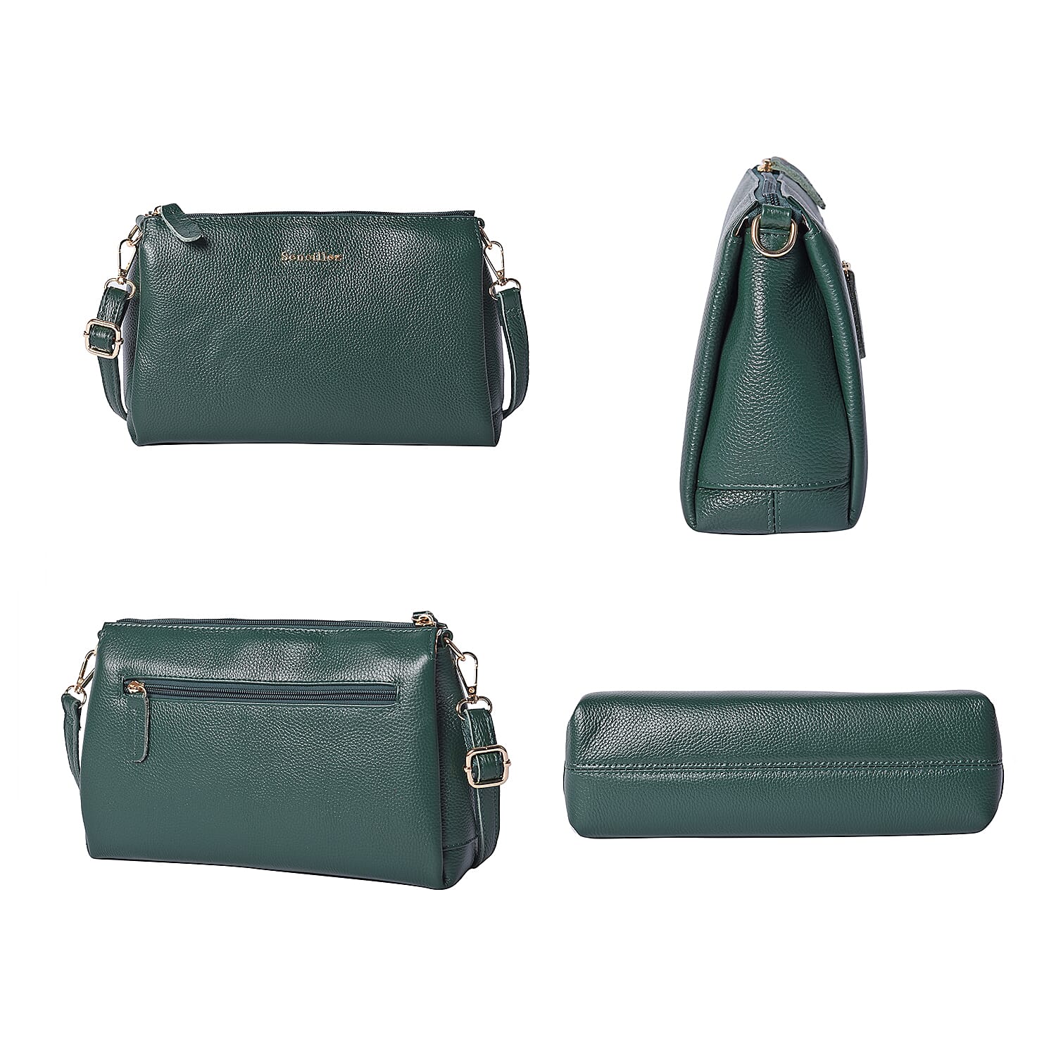 SENCILLEZ 100% Genuine Leather Crossbody Bag with Shoulder Strap (Size 28x17x9Cm) - Green