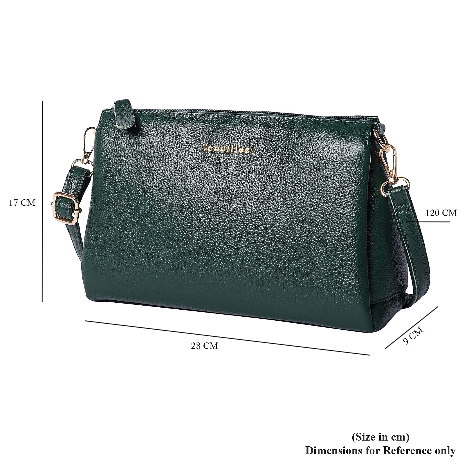 SENCILLEZ 100% Genuine Leather Crossbody Bag with Shoulder Strap (Size 28x17x9Cm) - Green