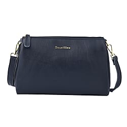 SENCILLEZ Genuine Leather Crossbody Bag with Shoulder Strap - Navy
