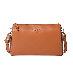 SENCILLEZ Genuine Leather Crossbody Bag with Shoulder Strap - Tan