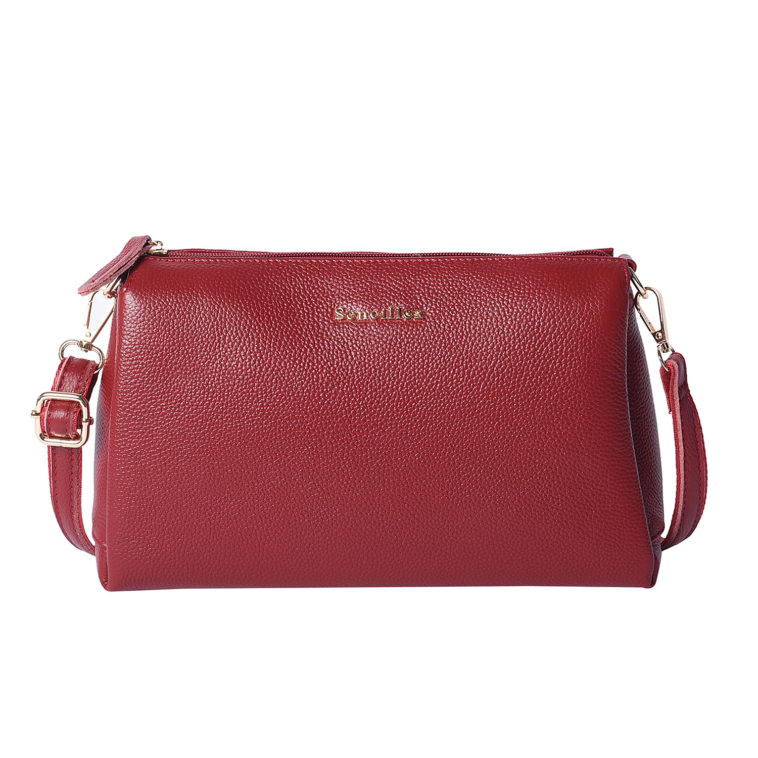 SENCILLEZ 100% Genuine Leather Crossbody Bag with Shoulder Strap (Size 28x17x9Cm) - Burgundy