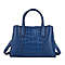 SENCILLEZ 100% Genuine Leather Croc Embossed Pattern Convertible Bag with Shoulder Strap (Size 32x23x12Cm) - Blue
