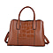 SENCILLEZ 100% Genuine Leather Croc Embossed Pattern Convertible Bag with Shoulder Strap (Size 32x23x12Cm) - Tan